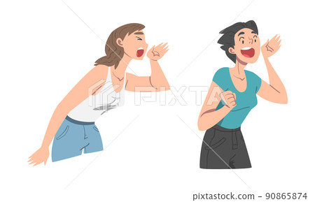 Woman Character Holding Hand Near Mouth and Shouting or Screaming Loud Vector Set Woman Character Holding Hand Near Mouth and Shouting or Screaming Loud Vector Set 90865874