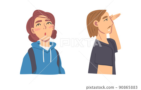 Man and Woman Looking in Different Direction with Face Expression Vector Set 90865883