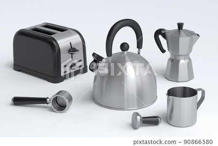 Kettle, toaster, coffee machine horn and geyser coffee maker on white background Kettle, toaster, coffee machine horn and geyser coffee maker on white background 90866380