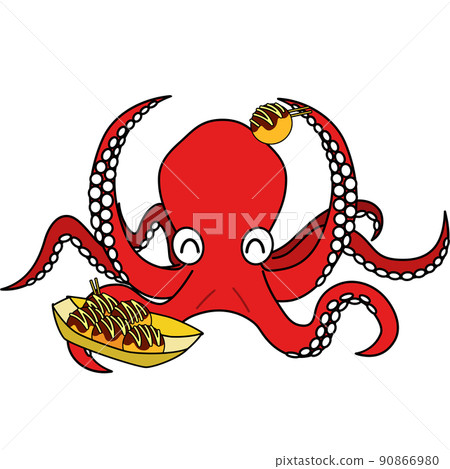 Illustration of octopus and takoyaki (with outline) Illustration of octopus and takoyaki (with outline) 90866980