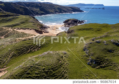 Aerial view of the Murder Hole beach, officially called Boyeeghether Bay in County Donegal, Ireland Aerial view of the Murder Hole beach, officially called Boyeeghether Bay in County Donegal, Ireland 90867014