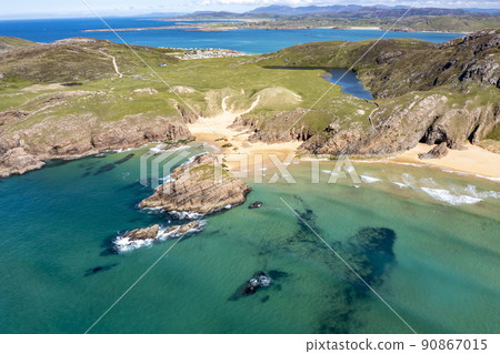 Aerial view of the Murder Hole beach, officially called Boyeeghether Bay in County Donegal, Ireland Aerial view of the Murder Hole beach, officially called Boyeeghether Bay in County Donegal, Ireland 90867015