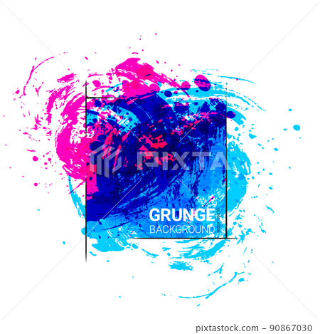 Ink watercolor colorful splash, dlots, strokes abstract vector background with black linear square Ink watercolor colorful splash, dlots, strokes abstract vector background with black linear square 90867030