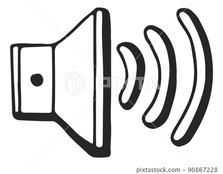 Speaker doodle icon. Sound device black symbol 90867228
