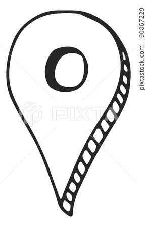 Geo pin doodle. Black pen sketch of map marker 90867229
