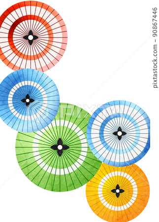 Postcard for summer greetings of colorful Japanese umbrellas 90867446