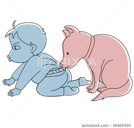 一隻狗拉著衣服阻止孩子試圖去危險的地方 一隻狗拉著衣服阻止孩子試圖去危險的地方 90869394