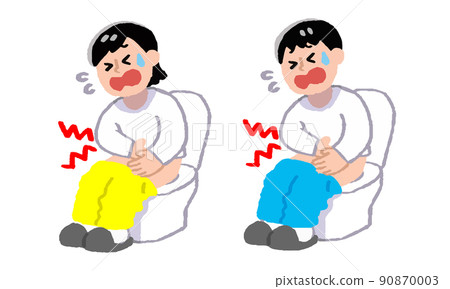 坐在馬桶座上腹痛的男女(手寫彩色) 坐在馬桶座上腹痛的男女(手寫彩色) 90870003