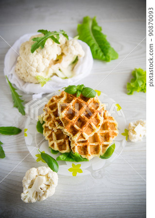 vegetable waffles cooked with cauliflower in a plate vegetable waffles cooked with cauliflower in a plate 90870093