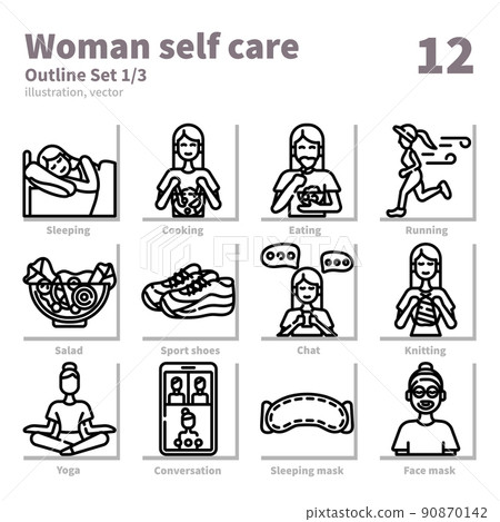 Woman self care icons set, Outline, vector and illustration set 1 90870142