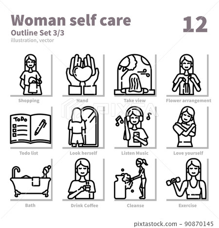 Woman self care icons set, Outline, vector and illustration set 3 90870145