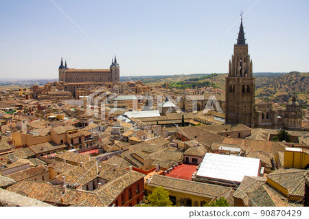 Panoramic view of Toledo with Alcazar castle, Castilla-La Mancha, Spain Panoramic view of Toledo with Alcazar castle, Castilla-La Mancha, Spain 90870429