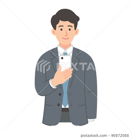 Illustration of a businessman looking at a smartphone 90872088