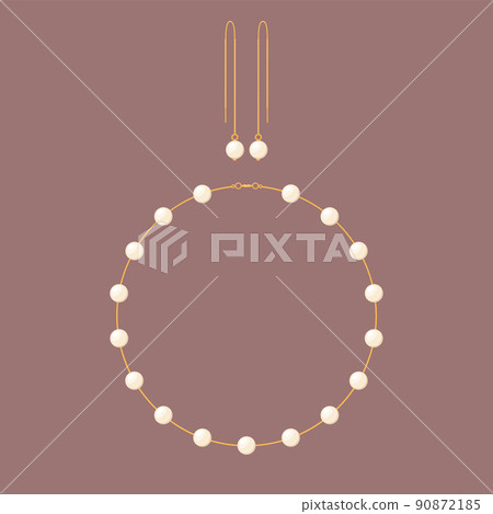 Pearl necklace and earrings. Vector illustration 90872185
