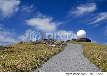 Kurumayama Shrine and Meteorological Radar Observatory on the summit of Kurumayama against the backdrop of the blue sky Kurumayama Shrine and Meteorological Radar Observatory on the summit of Kurumayama against the backdrop of the blue sky 90872206