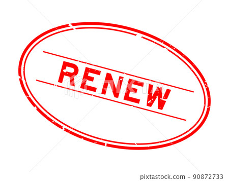 Grunge red renew word rubber seal stamp on white background 90872733