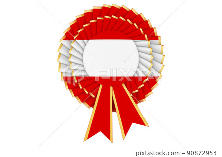 Austrian flag painted on the award ribbon rosette. 3D rendering 90872953