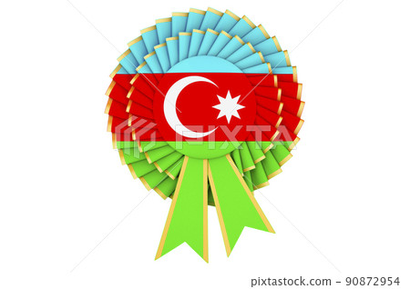 Azerbaijani flag painted on the award ribbon rosette. 3D rendering Azerbaijani flag painted on the award ribbon rosette. 3D rendering 90872954