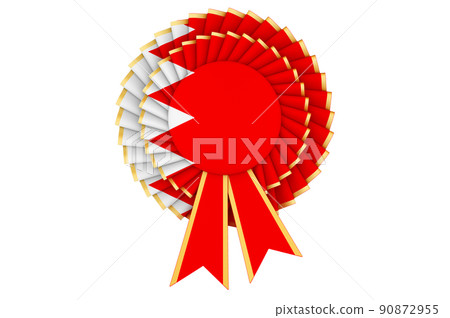 Bahraini flag painted on the award ribbon rosette. 3D rendering Bahraini flag painted on the award ribbon rosette. 3D rendering 90872955