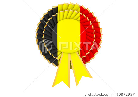 Belgian flag painted on the award ribbon rosette. 3D rendering 90872957