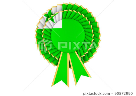 Esperanto flag painted on the award ribbon rosette. 3D rendering Esperanto flag painted on the award ribbon rosette. 3D rendering 90872990