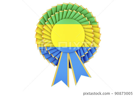 Gabonese flag painted on the award ribbon rosette. 3D rendering 90873005