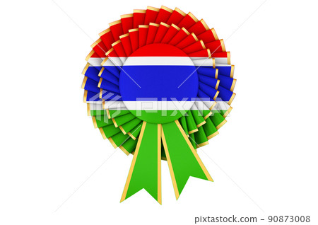 Gambia flag painted on the award ribbon rosette. 3D rendering 90873008