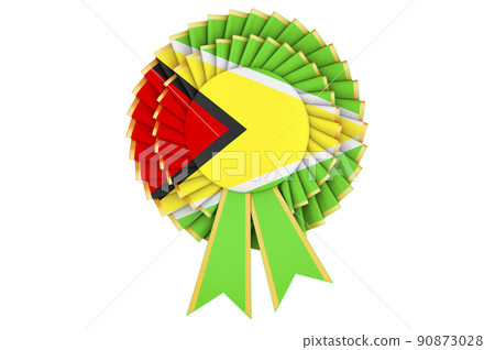 Guyanese flag painted on the award ribbon rosette. 3D rendering Guyanese flag painted on the award ribbon rosette. 3D rendering 90873028