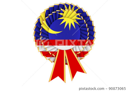 Malaysian flag painted on the award ribbon rosette. 3D rendering Malaysian flag painted on the award ribbon rosette. 3D rendering 90873065