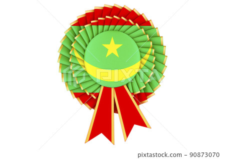 Mauritanian flag painted on the award ribbon rosette. 3D rendering 90873070