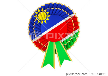 Namibian flag painted on the award ribbon rosette. 3D rendering Namibian flag painted on the award ribbon rosette. 3D rendering 90873093