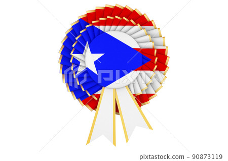 Puerto Rican flag painted on the award ribbon rosette. 3D rendering 90873119