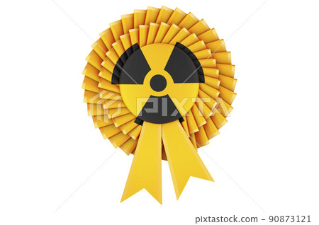 Radiation sign painted on the award ribbon rosette. 3D rendering 90873121