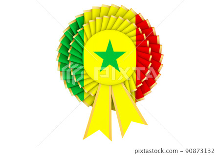 Senegalese flag painted on the award ribbon rosette. 3D rendering Senegalese flag painted on the award ribbon rosette. 3D rendering 90873132