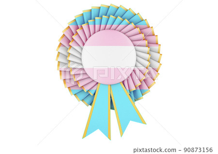 Transgender flag painted on the award ribbon rosette. 3D rendering Transgender flag painted on the award ribbon rosette. 3D rendering 90873156