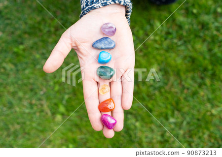 Healing crystals on brown background 90873213