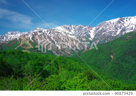 View of Happoone and Karamatsudake from the mountaintop terrace of Hakuba Iwatake Mountain Resort 90873429