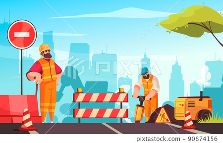 Road Repair Flat Composition 90874156