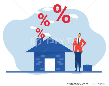 businessman stress with floating interest for Real estate and housing investment opportunity, property growth forecast or vision, price rising up concept vector businessman stress with floating interest for Real estate and housing investment opportunity, property growth forecast or vision, price rising up concept vector 90874480
