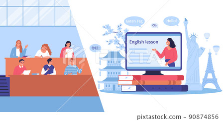 Language Course Flat Composition - Stock Illustration [90874856] - PIXTA