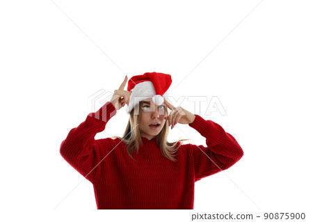 Attractive girl isolated on white background, Christmas concept 90875900