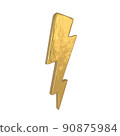 Gold lightning flash bolt light 3d icon for discount sale or urgent events. 90875984