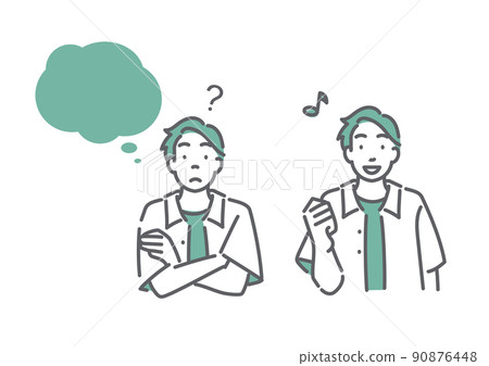 一組有思想的男人和解決問題的男人簡單時尚的線條畫插圖 90876448