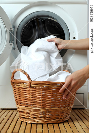 Concept of housework with washing machine close up 90876645