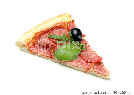 Concept of tasty food with salami sausage on mint background 90876862