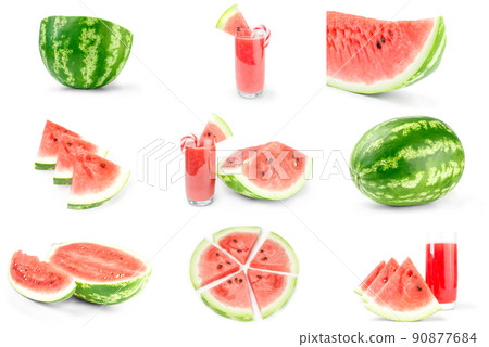 Collection of Green watermelon isolated on a white background 90877684