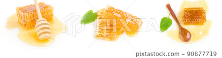 Collage of honey isolated over a white background Collage of honey isolated over a white background 90877719