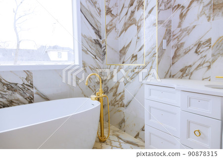 Contemporary master bathroom during renovation 90878315