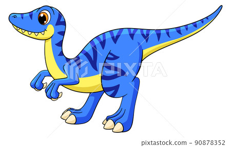 Baby raptor mascot. Cartoon blue velociraptor character 90878352
