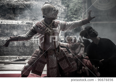 Traditional Puppet of Hanuman in Ramakien or Ramayana Story with thai puppeteers from Ramayana epic story at Baan Silapin (Artist House) in klong bang luang floating market. 90878856